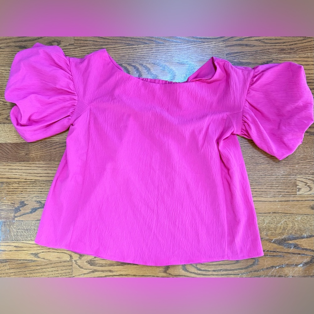 ENTRO Hot Pink Blouse w/ Puffy Sleeves  Size L